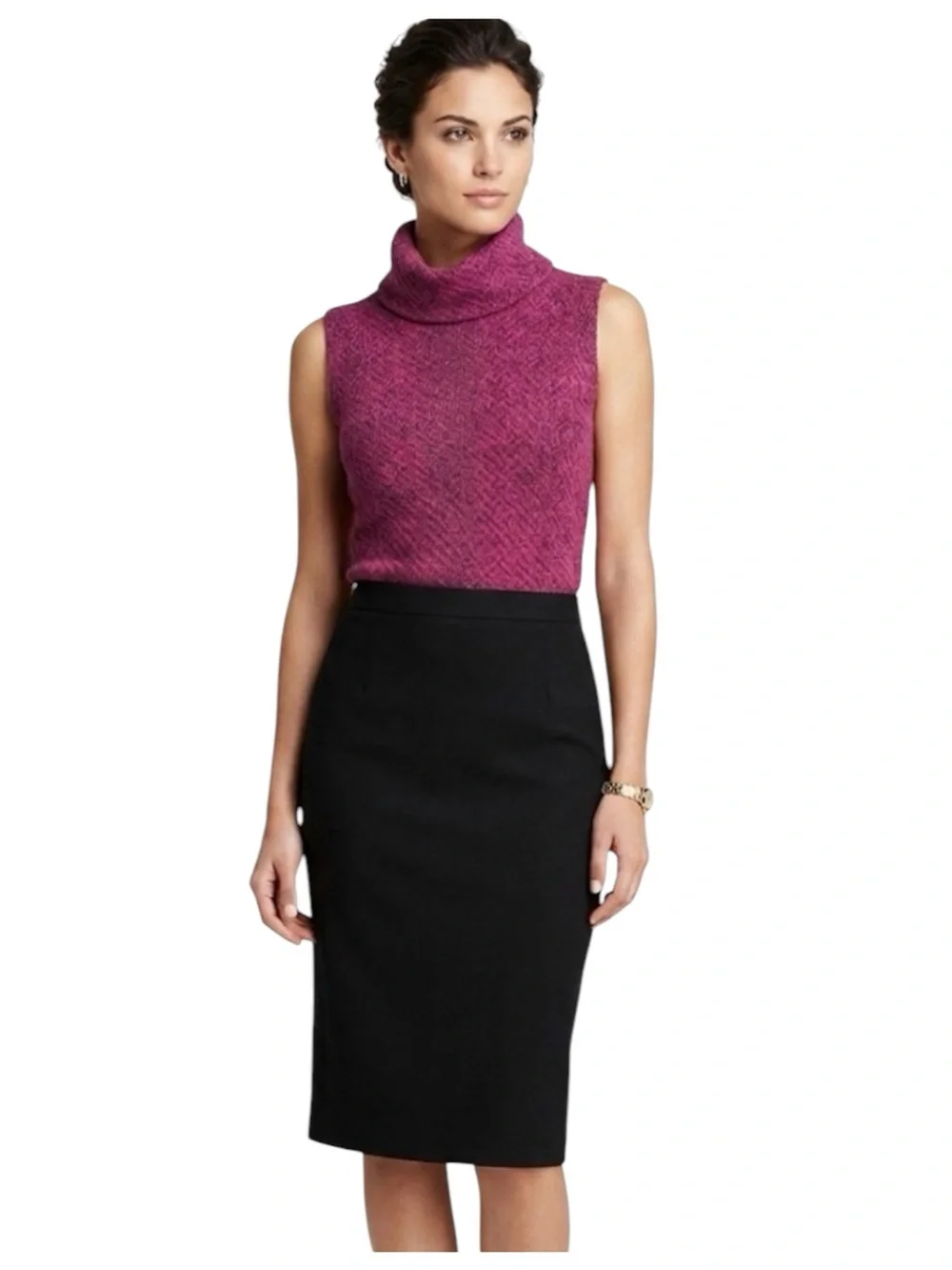 Magenta Lambs Wool Angora Sleeveless Turtleneck Sweater Purple Shimmer Size S - Picture 14 of 14